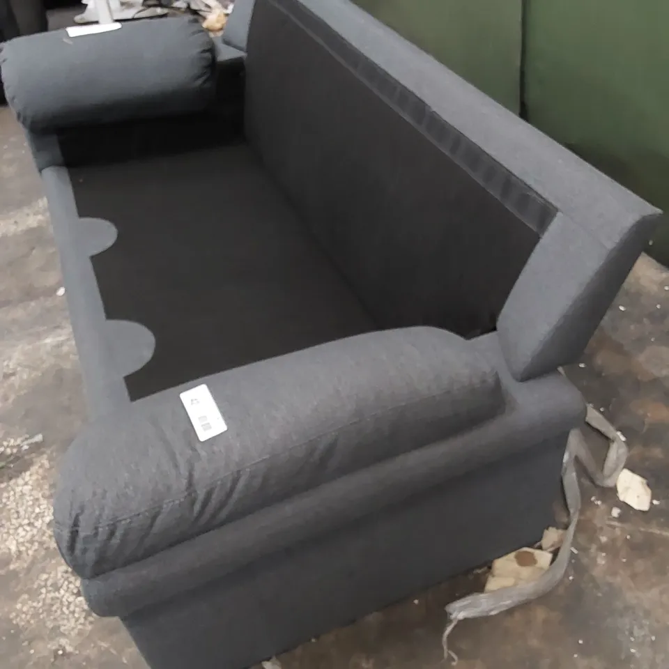 DESIGNER 3-SEATER SOFA - DARK GREY FABRIC (MISSING CUSHIONS)