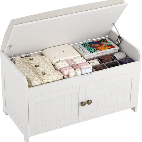BOXED HOMEFORT 30" SHOE BENCH WITH LIFT TOP STORAGE - WHITE (1 BOX)
