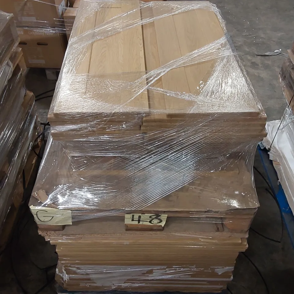 PALLET OF APPROXIMATELY 105 BRAND NEW CANTERBURY LISSA OAK KITCHENS/BEDROOM REPLACEMENT CABINET DOOR/DRAWER/END PANELS IN ASSORTED SIZES TO INCLUDE;