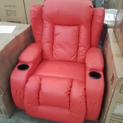 DESIGNER RED FAUX LEATHER MANUAL RECLINER CHAIR 