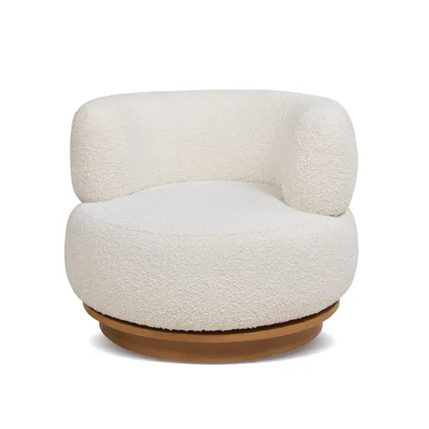 BOXED JENNIFER TAYLOR FUJI 360 SWIVEL BOUCLÉ LOW BARREL BACK ACCENT CHAIR, IVORY WHITE (1 BOX)