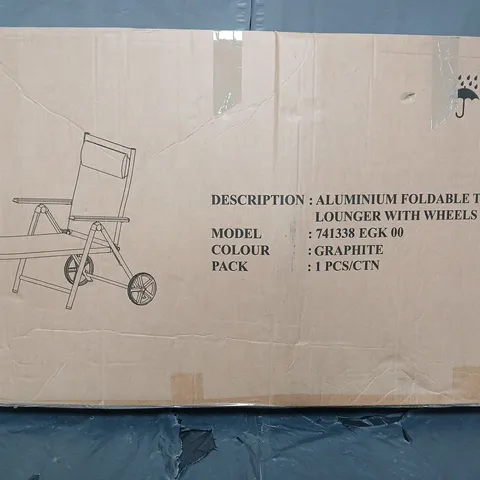 ALUMINIUM FOLDABLE TEXTILENE LOUNGER WITH WHEELS - GRAPHITE - COLLECTION ONLY 