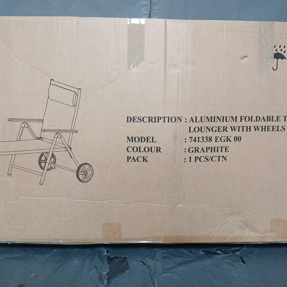 ALUMINIUM FOLDABLE TEXTILENE LOUNGER WITH WHEELS - GRAPHITE - COLLECTION ONLY 