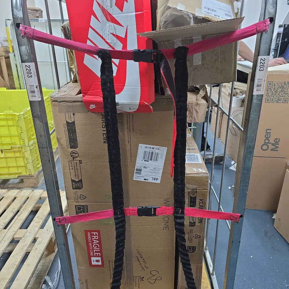 CAGE OF APPROXIMATELY 5 ASSORTED ITEMS TO INCLUDE NIKE SIZE 10 TRAINERS BOXED ETC
