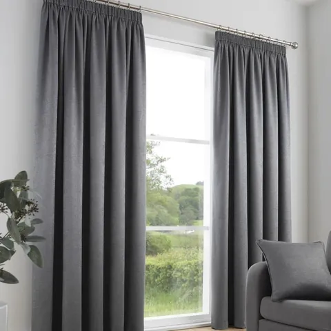 BOXED CARIANNA PENCIL PLEAT ROOM DARKENING CURTAINS - GREY