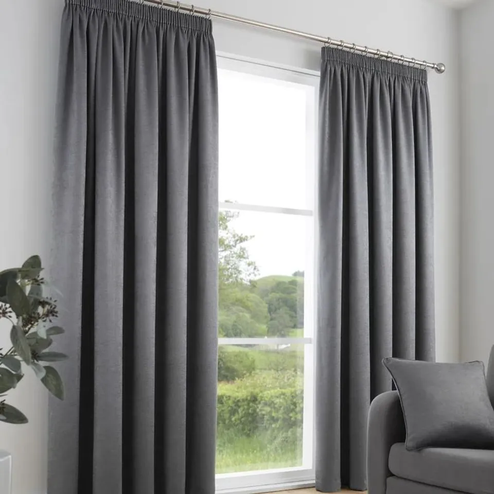 BOXED CARIANNA PENCIL PLEAT ROOM DARKENING CURTAINS - GREY