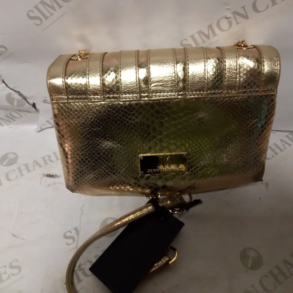 JM FASHION BY JULIEN MACDONALD CONTRAST FLAPOVER LEATHER SHOULDER BAG - GOLD SCALE EFFECT