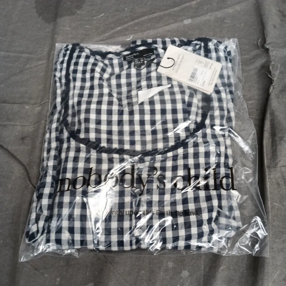 BAGGED NOBODY'S CHILD EDIE TOP – NAVY & WHITE GINGHAM, UK 12