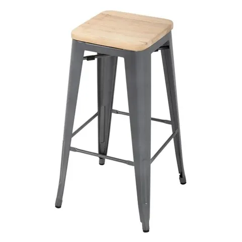 BOXED BOLERO BISTRO HIGH STOOLS WITH WOODEN SEAT GUN METAL (4 PACK) - (1 BOX)