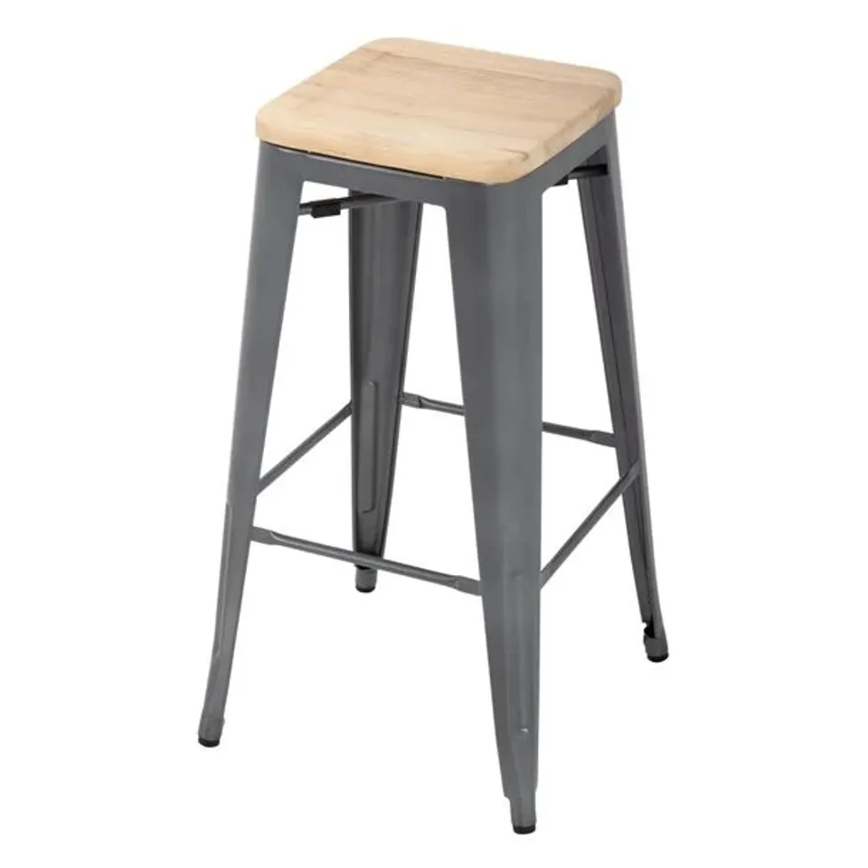 BOXED BOLERO BISTRO HIGH STOOLS WITH WOODEN SEAT GUN METAL (4 PACK) - (1 BOX)