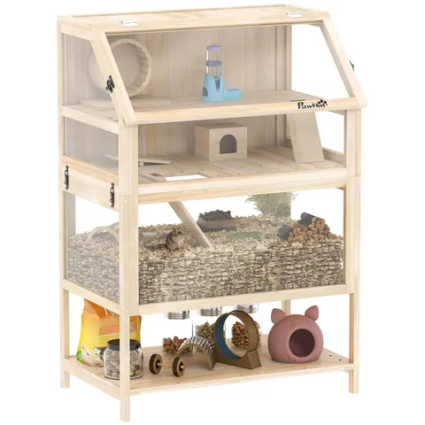 BOXED PAWHUT 3-LEVEL HAMSTER HABITAT WITH FUN FEATURES & EASY CLEAN DESIGN