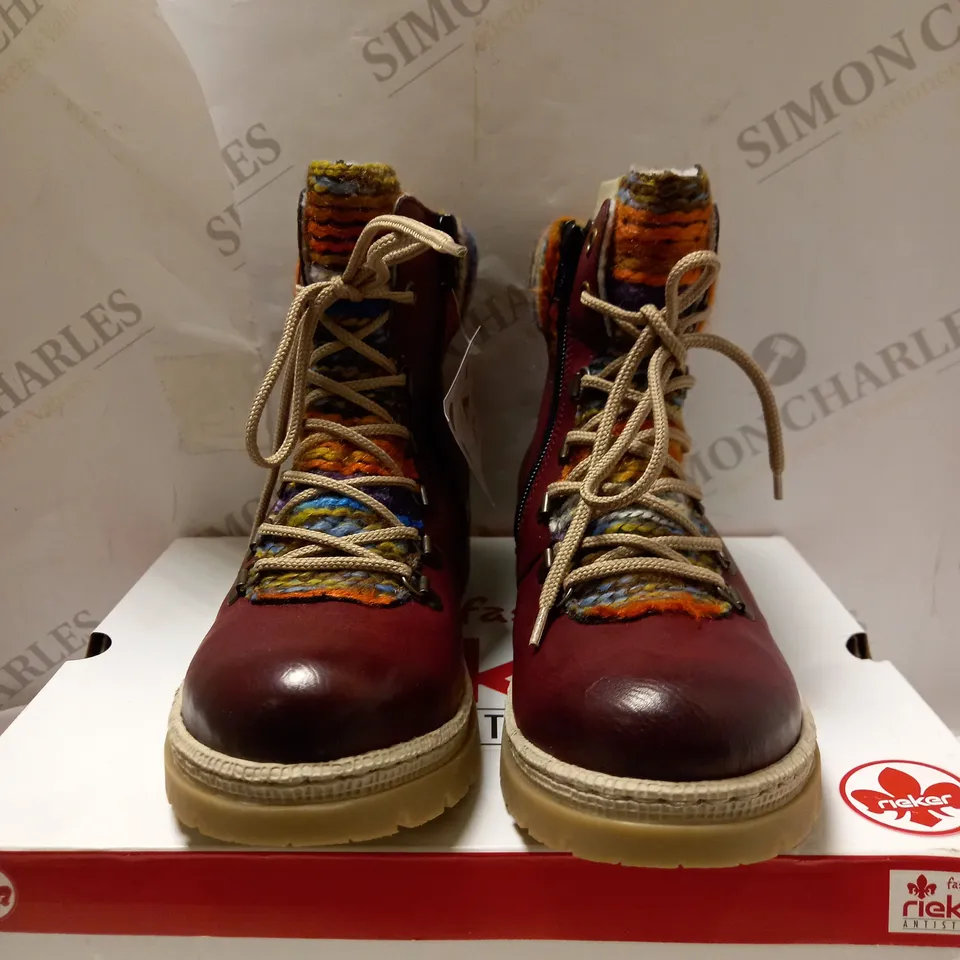 RIEKER LACE UP CUFF BOOTS WINE - UK SIZE 5