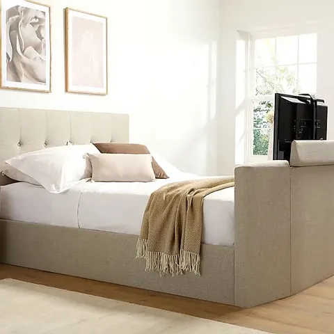 BOXED LANGHAM OATMEAL FABRIC DOUBLE BEDFRAME (4 BOXES)