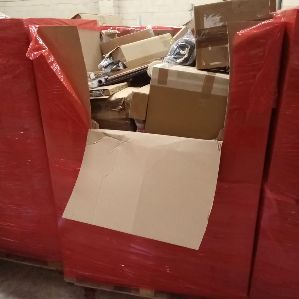PALLET OF ASSORTED HOUSEHOLD GOODS AND PRODUCTS TO INCLUDE; STAINLESS STEEL LADDER, KIDS TOY, RETRACTABLE GATE, PORTABLE BBQ ETC