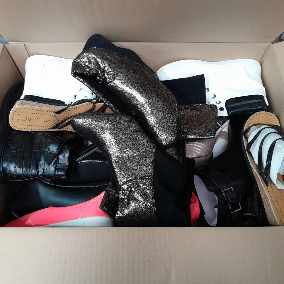 APPROXIMATELY 15 PAIRS OF LADIES SHOES. ASSORTED SIZES, COLOURS AND STYLES