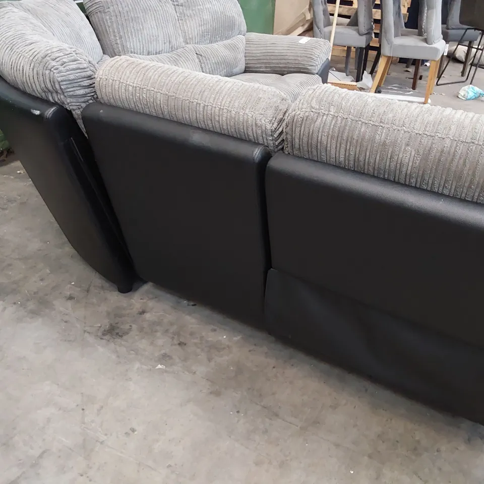DESIGNER MANUAL END RECLINING CORNER GROUP BLACK FAUX LEATHER & GREY JUMBO CHORD 