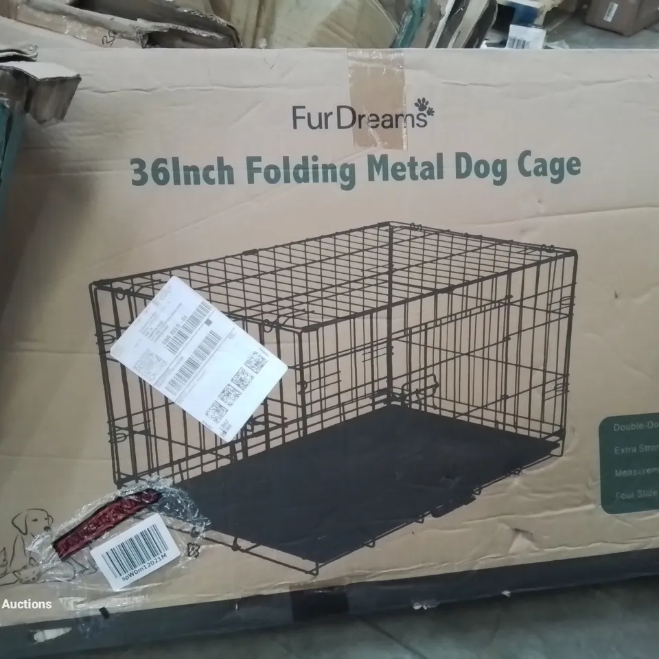 BOXED 36 INCH FOLDING METAL DOG CAGE