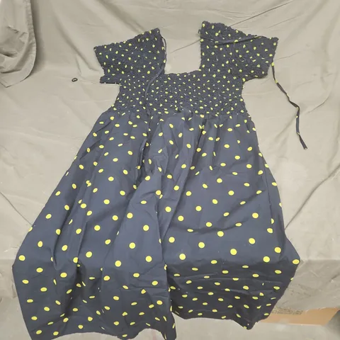 DAMSON MADDER NAVY POLKA DOT DRESS WITH SMOCKED BODICE 