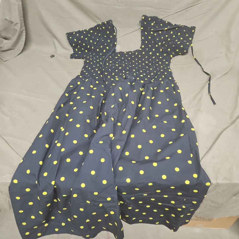 DAMSON MADDER NAVY POLKA DOT DRESS WITH SMOCKED BODICE