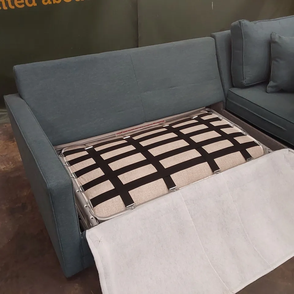 QUALITY DESIGNER CORNER CHAISE SOFA BED - TURQUOISE FABRIC