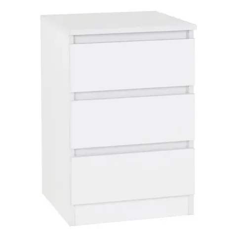 BOXED MALVERN 3 DRAWER BEDSIDE CABINET - WHITE (1 BOX)