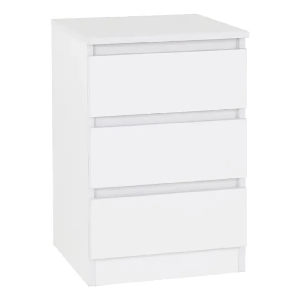 BOXED MALVERN 3 DRAWER BEDSIDE CABINET - WHITE (1 BOX)