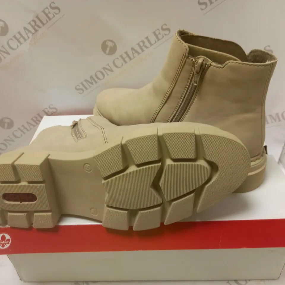 BOXED RIEKER ANTISTRESS BEIGE CHUKY ANKLE BOOTS - SIZE 6