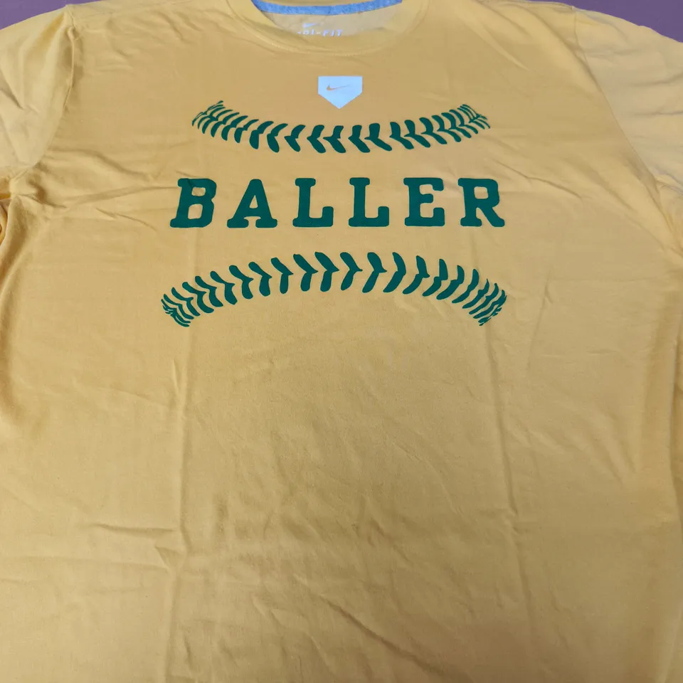 NIKE YELLOW T-SHIRT WITH BALLER GRAPHIC - SIZE XL