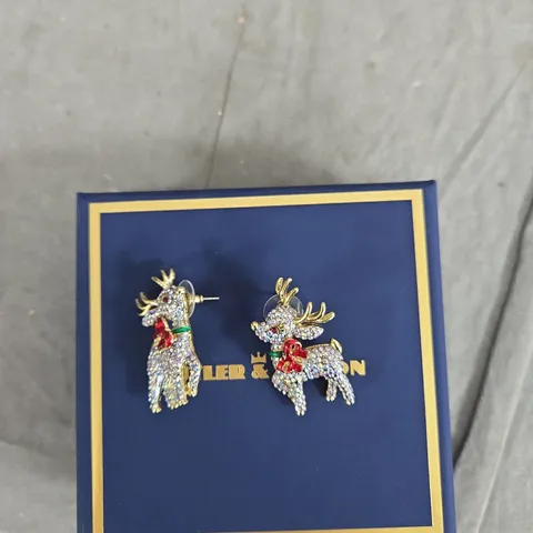 BUTLER & WILSON CRYSTAL DEER EARRINGS – STUD EARRINGS IN BLUE PRESENTATION BOX