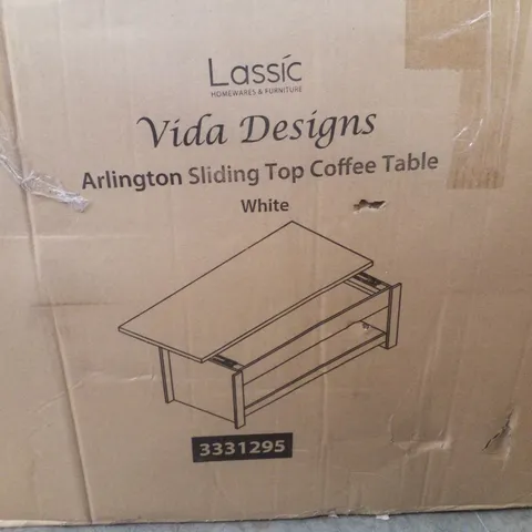 BOXED VIDA DESIGNS ARLINGTON COFFEE TABLE SLIDING TOP WITH STORAGE 1 SHELF MDF LIVING ROOM