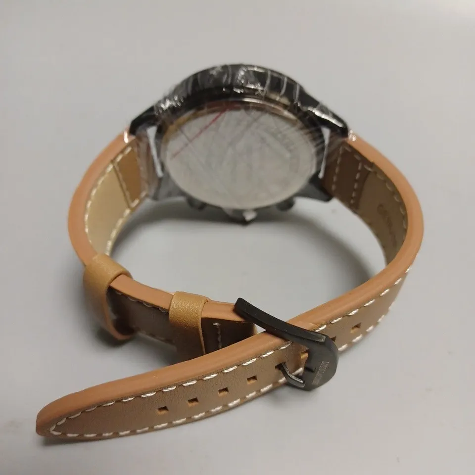 MENS LOUIS LACOMBE CHRONGRAPH WATCH – 3 SUB DIALS – BLACK CASE – LEATHER STRAP