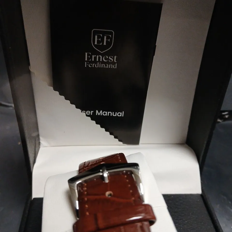 ERNEST FERDINAND EF QUARTZ WATCH – BROWN CROCODILE-PATTERN LEATHER STRAP