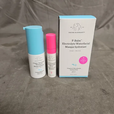 BOXED DRUNK ELEPHANT F-BALM ELECTROLYTE WATRFACIAL MASK 15ML + TLC NIGHT SERUM SAMPLE