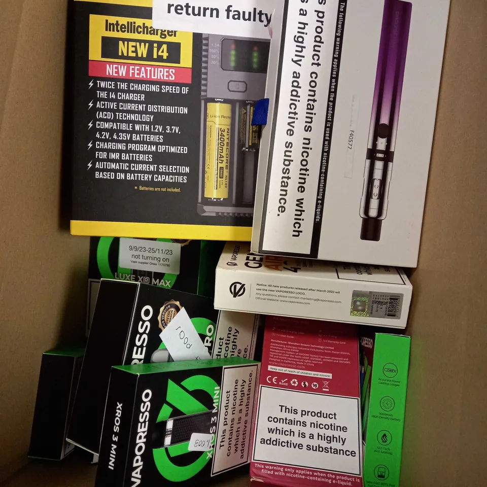 BOX OF APPROXIMATELY 10 ASSORTED E-CIGARATTES TO INCLUDE NITECORE, INNOKIN, ASPIRE ETC
