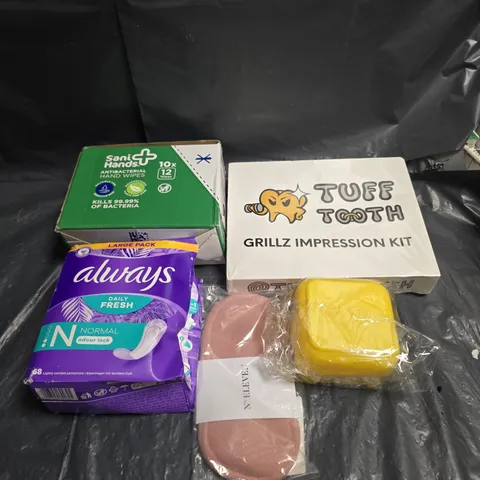 APPROXIMATELY 20 ASSORTED COSMETICS ITEMS TO INCLUDE TUFF IMPRESSION KIT , PERIOD PADS , ETC 
