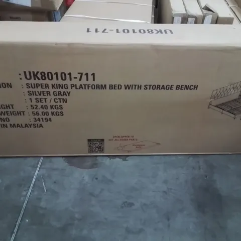 BRAND NEW SUPER KING PLATFORM BED WITH STORAGE BENCH  -SILVER GREY-