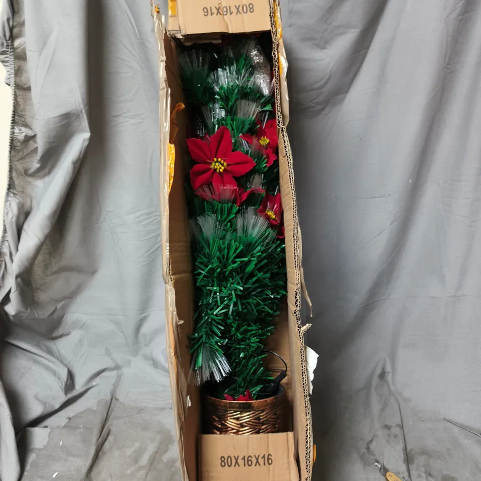 ARTIFICIAL CHRISTMAS GARLAND WITH RED POINSETTIAS AND GREEN FOLIAGE IN POT – BOXED