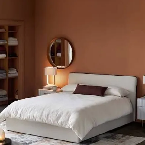 BOXED DANETTI TURIN IVORY DUAL TONE FABRIC SUPER KING OTTOMAN STORAGE BED (3 BOXES)
