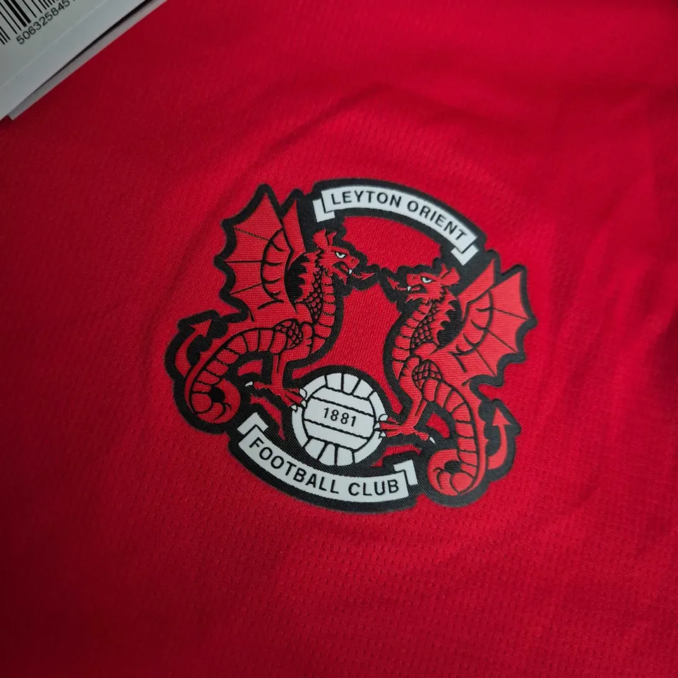 LEYTON ORIENT FC HOME SHIRT – RED, SHORT SLEEVE, ADULT, SIZE M, PUMA, EASTDIL SECURED SPONSOR (#2 - CHARLTON)