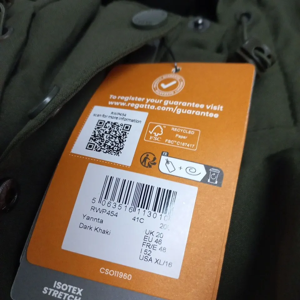 REGATTA GREAT OUTDOORS WATERPROOF JACKET – DARK KHAKI, UK 20 (EU 46)