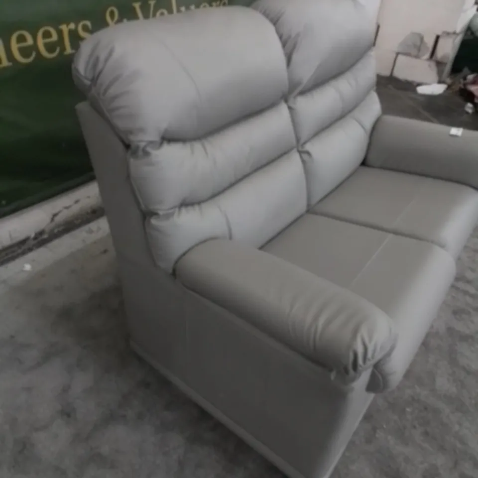 DESIGNER G PLAN MADE MALVERN CAMBRIDGE GREY LEATHER TWO SEATER SOFA