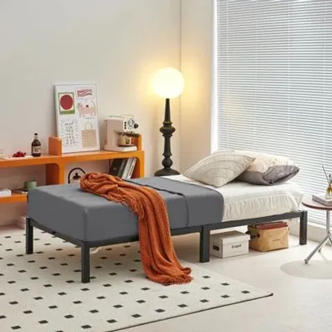 BOXED MINIMALIST SCREWLESS BLACK BED FRAME WITH SQUARE FEET