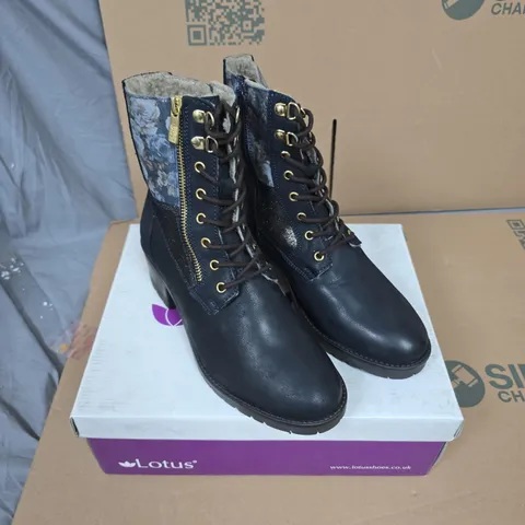 LOTUS OKLAHOMA NAVY LEATHER BOOTS – UK 8