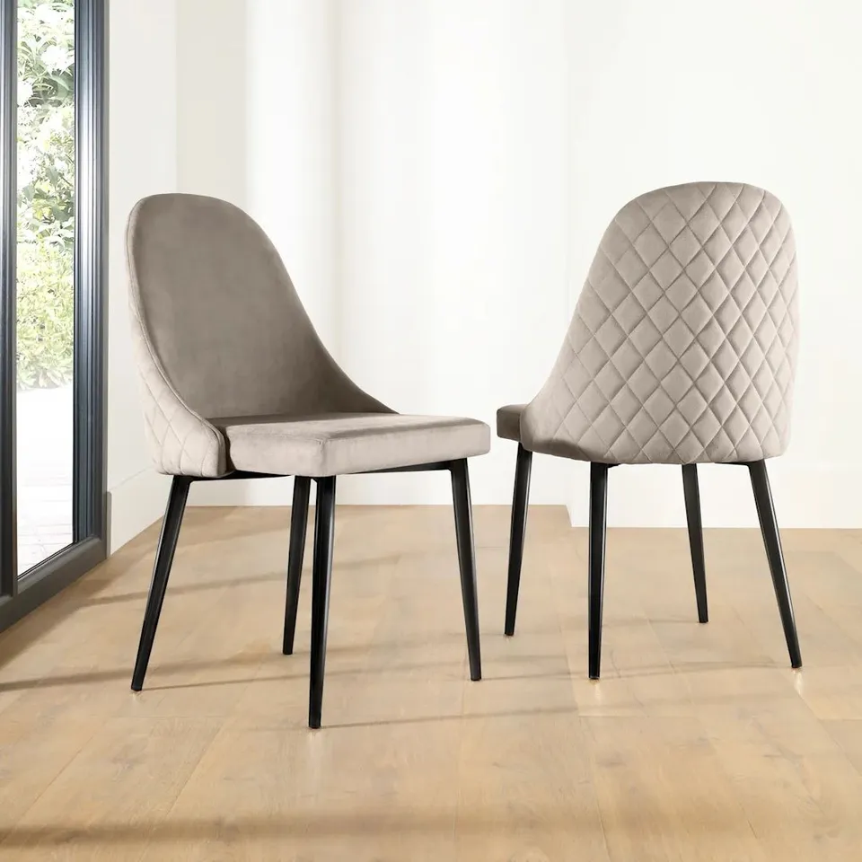 BOXED RICCO DINING CHAIR, CHAMPAGNE CLASSIC VELVET & BLACK STEEL (1 BOX)