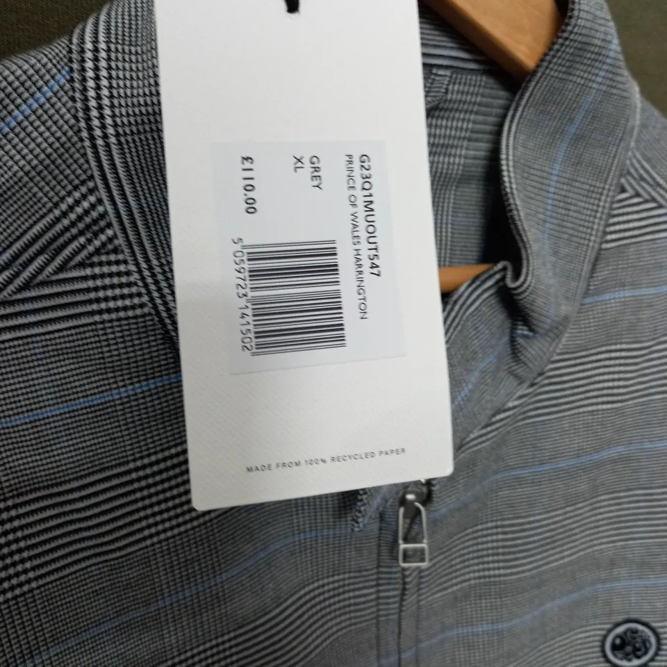 BAGGED PRETTY GREEN PRINCE OF WALES HARRINGTON  GREY COAT - XL
