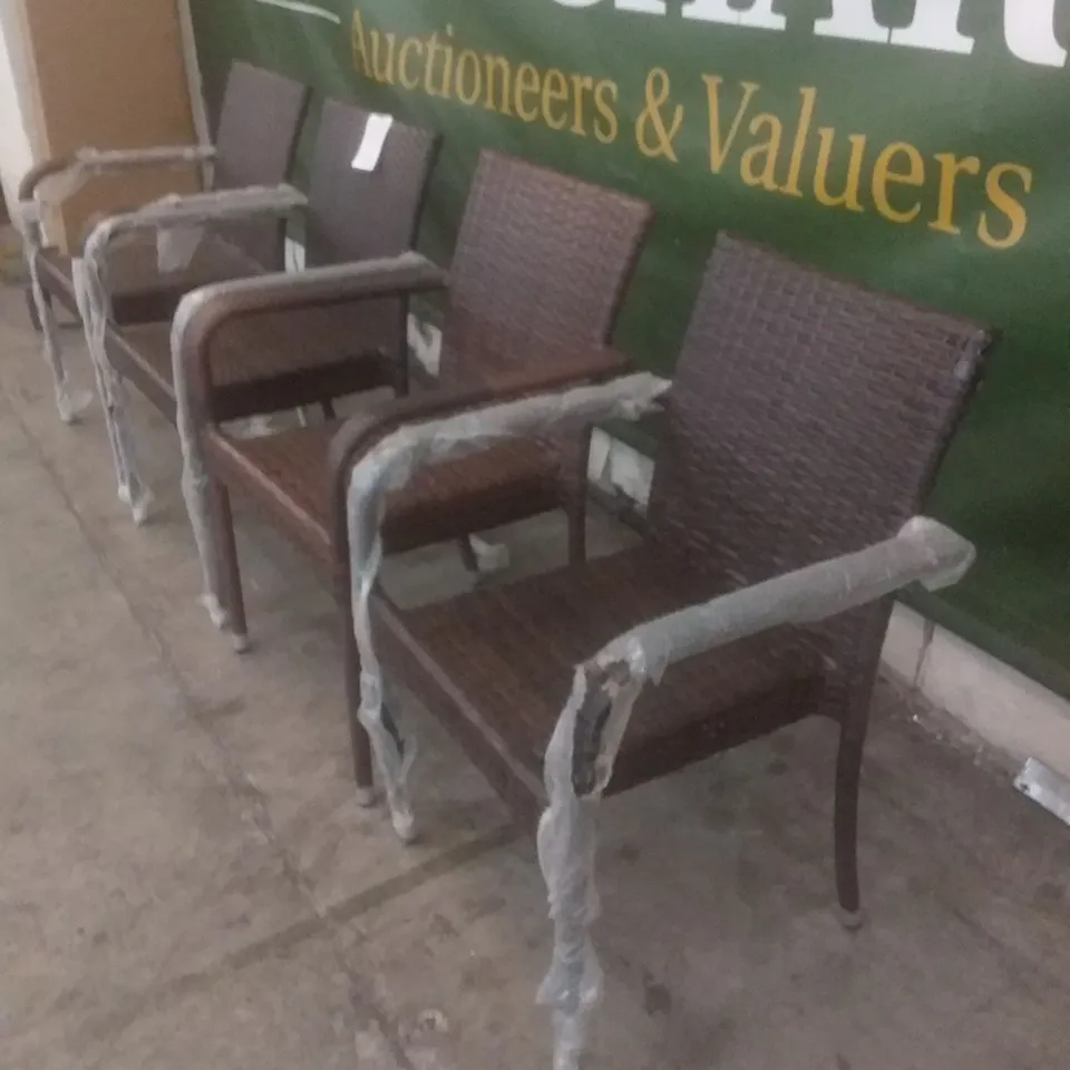 X4 RATTAN EFFECT GARDEN CHAIRS BROWN