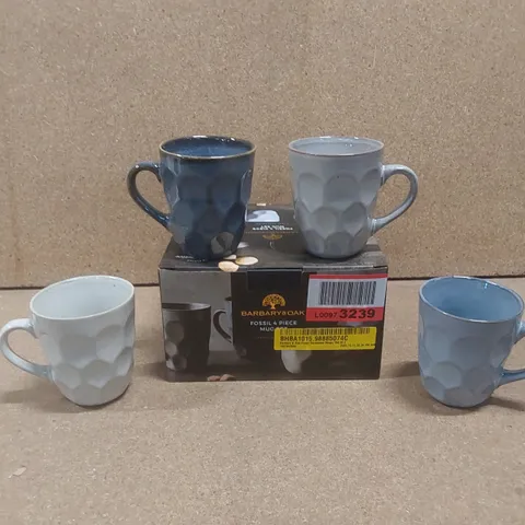 BOXED BARBARY & OAK FOSSIL EMBOSSED MUGS - SET OF 4 