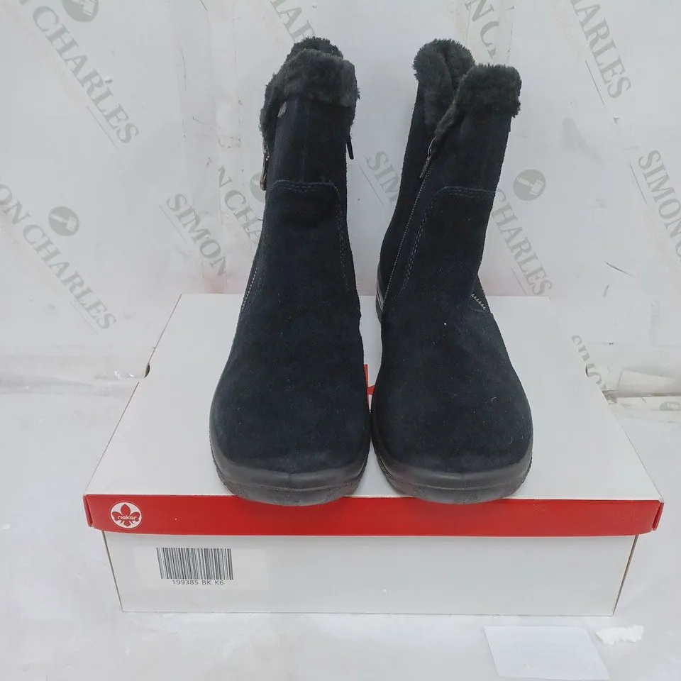 BOXED RIEKER ANTISTRESS LADIES BLACK FLEECE LINED BOOTS ZIP FASTENING SIZE EU 39