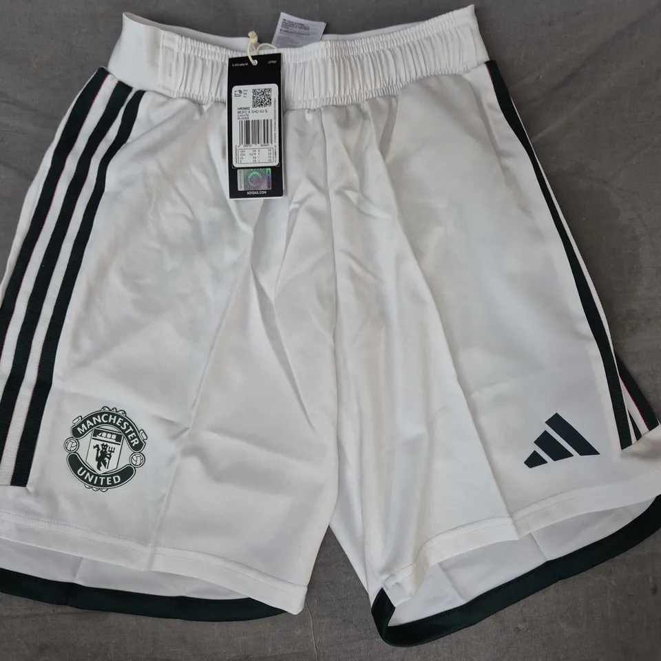 ADIDAS MANCHESTER UNITED SHORTS IN WHITE/DARK GREEN SIZE XS