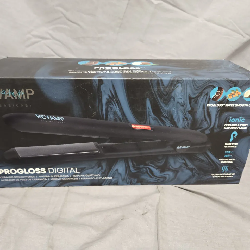 REVAMP PROGLOSS DIGITAL CERAMIC HAIR STRAIGHTENER – BOXED